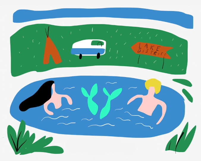 mermaids lake district camping ipad sketch merchesico illustration web