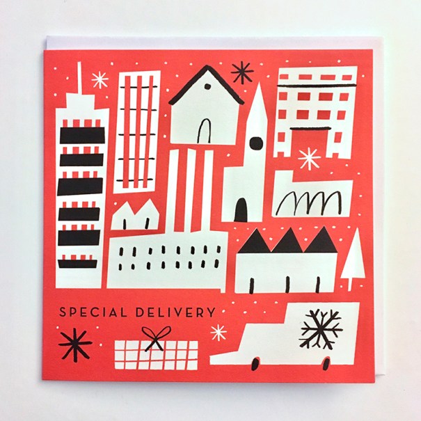 special delivery christmas city greeting card m&amp;s mercedes leon illustration designer