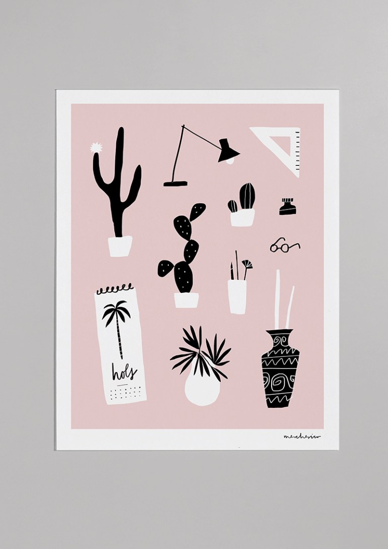 still life desk cacti merchesico mercedes leon illustration glicee print