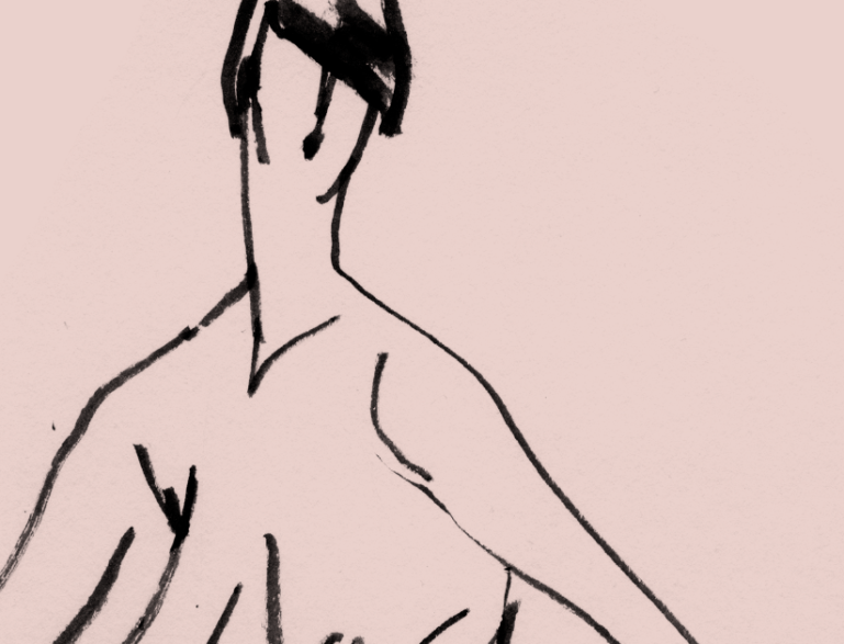 life drawing ink brush line short hair lady pink crop mercedes leon merchesico art illustration