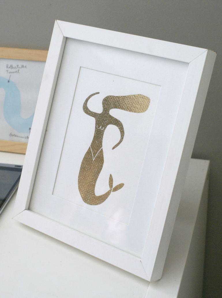 la sirena gold foil mermaid merchesico mercedes leon illustration art prints